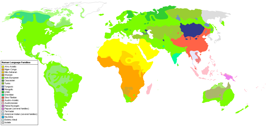 Semitic languages in the world's language families
